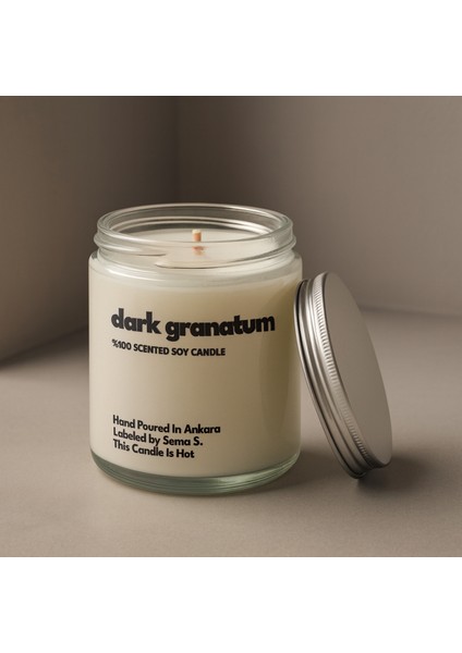 : Dark Granatum : Cam Kavanozda Kokulu %100 Soya Mum (Nar Çiçeği, Sandal Ağacı, Mor Peyoni Özü)