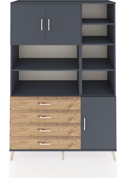 Hyperion Dolap 9 Raflı 4 Çekmeceli 3 Kapaklı 132X44X195 Antrasit-Antrasit/çam