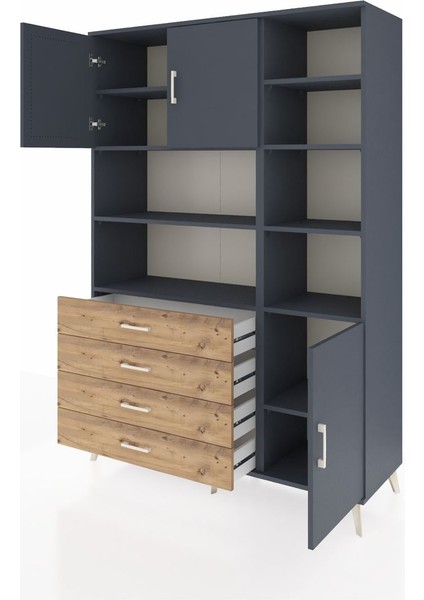 Hyperion Dolap 9 Raflı 4 Çekmeceli 3 Kapaklı 132X44X195 Antrasit-Antrasit/çam modelleri