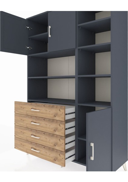 Hyperion Dolap 9 Raflı 4 Çekmeceli 3 Kapaklı 132X44X195 Antrasit-Antrasit/çam fırsatları