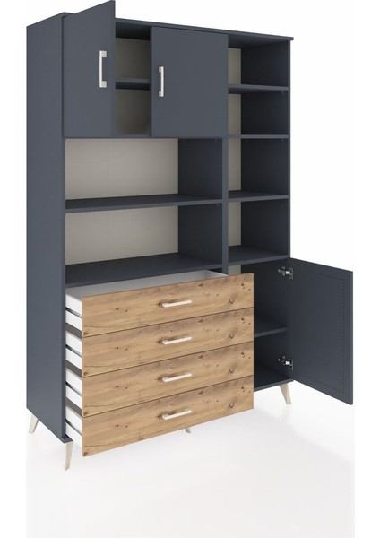 Hyperion Dolap 9 Raflı 4 Çekmeceli 3 Kapaklı 132X44X195 Antrasit-Antrasit/çam indirimleri