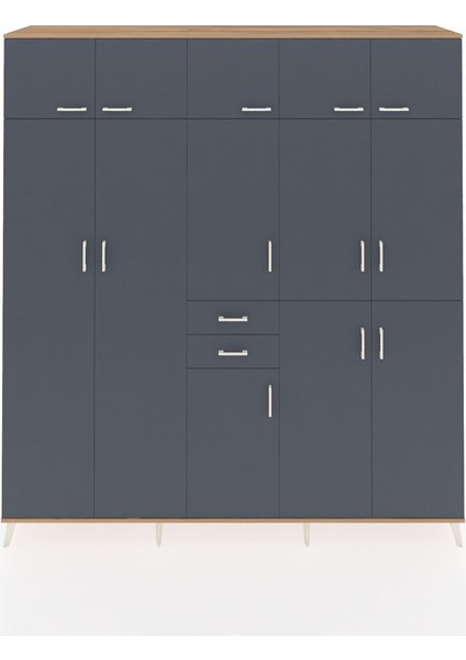 Hyperion Dolap 10 Raflı 2 Çekmeceli 3 Askılı 220X44X243 Çam-Antrasit/antrasit