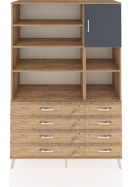 Hyperion Dolap 8 Raflı 8 Çekmeceli Tek Kapaklı 132X44X195 Çam-Antrasit/çam