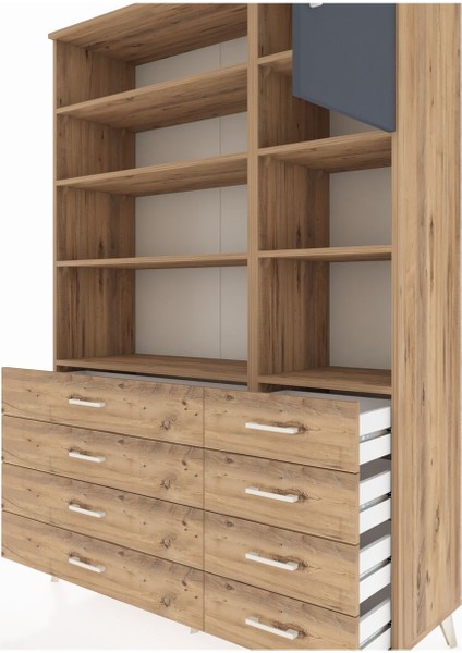 Hyperion Dolap 8 Raflı 8 Çekmeceli Tek Kapaklı 132X44X195 Çam-Antrasit/çam fırsatları