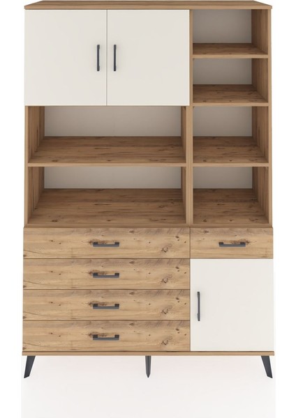 Hyperion Dolap 9 Raflı 5 Çekmeceli 3 Kapaklı 132X44X195 Çam-Aytaşı/çam