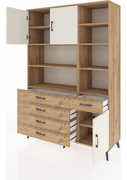 Hyperion Dolap 9 Raflı 5 Çekmeceli 3 Kapaklı 132X44X195 Çam-Aytaşı/çam modelleri