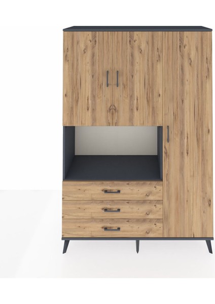 Hyperion Dolap 7 Raflı 3 Çekmeceli 3 Kapaklı 132X44X195 Antrasit-Çam/çam