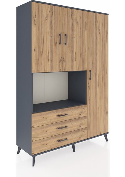 Hyperion Dolap 7 Raflı 3 Çekmeceli 3 Kapaklı 132X44X195 Antrasit-Çam/çam fiyatları