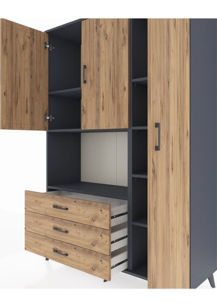 Hyperion Dolap 7 Raflı 3 Çekmeceli 3 Kapaklı 132X44X195 Antrasit-Çam/çam fırsatları