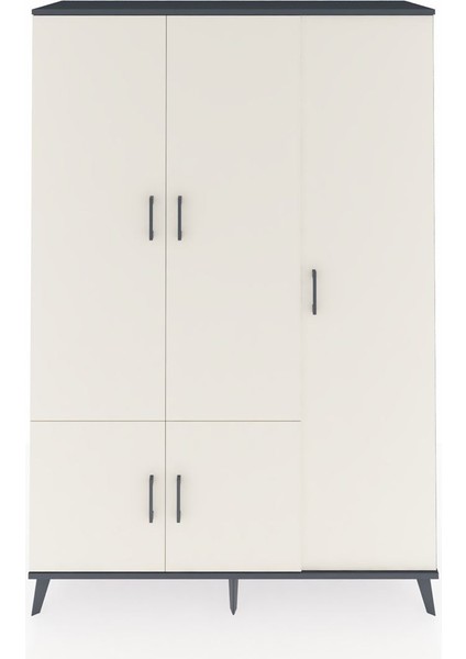 Hyperion Dolap 7 Raflı 5 Kapaklı Tek Askılı 132X44X195 Antrasit-Aytaşı/çam