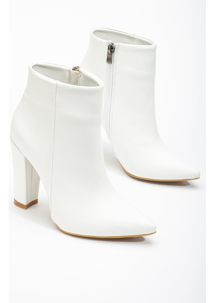 VRT-4801 Beyaz Yüksek Kalın Topuklu Fermuarlı Kadın Bot modelleri