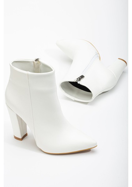 VRT-4801 Beyaz Yüksek Kalın Topuklu Fermuarlı Kadın Bot fırsatları