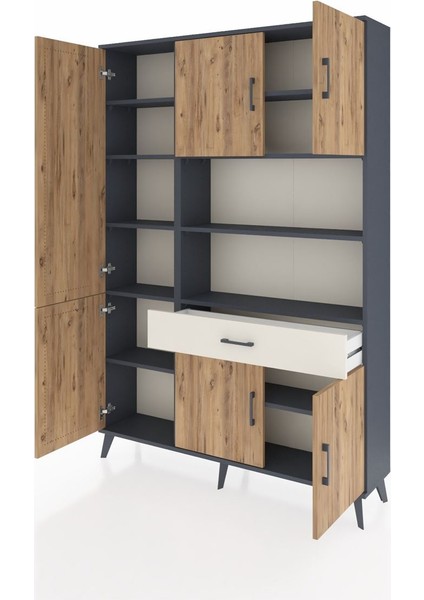Arges Dolap 10 Raflı Tek Çekmeceli 6 Kapaklı 132X30X195 Antrasit-Çam/aytaşı modelleri