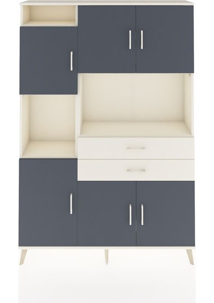 Arges Dolap 8 Raflı 2 Çekmeceli 6 Kapaklı 132X30X195 Aytaşı-Antrasit/aytaşı