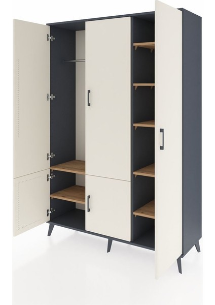 Hyperion Dolap 7 Raflı 5 Kapaklı Tek Askılı 132X44X195 Antrasit-Aytaşı/çam modelleri