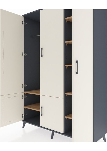 Hyperion Dolap 7 Raflı 5 Kapaklı Tek Askılı 132X44X195 Antrasit-Aytaşı/çam fırsatları
