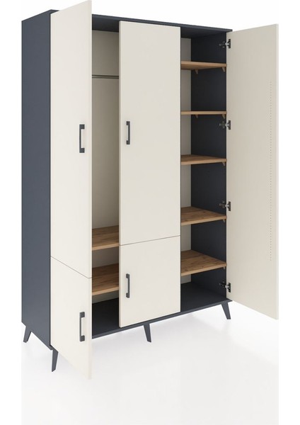 Hyperion Dolap 7 Raflı 5 Kapaklı Tek Askılı 132X44X195 Antrasit-Aytaşı/çam indirimleri