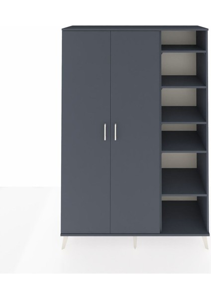 Hyperion Dolap 7 Raflı 2 Kapaklı Tek Askılı 132X44X195 Antrasit-Antrasit/aytaşı