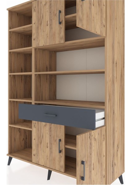 Hyperion Dolap 10 Raflı Tek Çekmeceli 4 Kapaklı 132X44X195 Çam-Çam/antrasit fırsatları