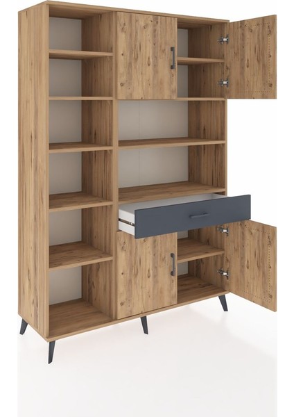 Hyperion Dolap 10 Raflı Tek Çekmeceli 4 Kapaklı 132X44X195 Çam-Çam/antrasit indirimleri