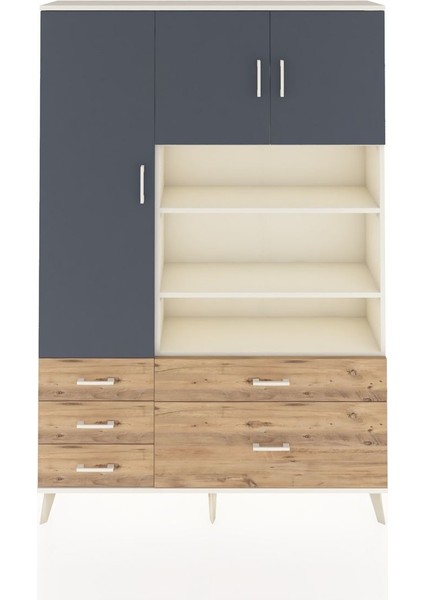 Arges Dolap 9 Raflı 5 Çekmeceli 3 Kapaklı 132X30X195 Aytaşı-Antrasit/çam