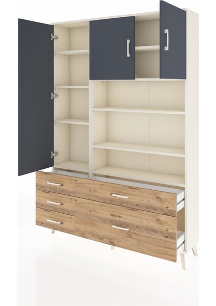 Arges Dolap 9 Raflı 5 Çekmeceli 3 Kapaklı 132X30X195 Aytaşı-Antrasit/çam modelleri