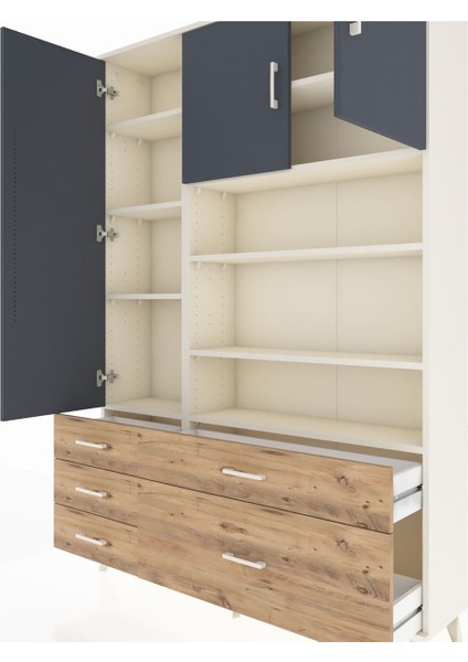 Arges Dolap 9 Raflı 5 Çekmeceli 3 Kapaklı 132X30X195 Aytaşı-Antrasit/çam fırsatları