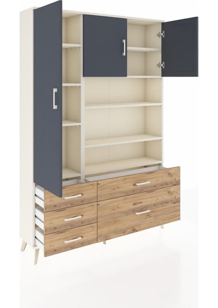 Arges Dolap 9 Raflı 5 Çekmeceli 3 Kapaklı 132X30X195 Aytaşı-Antrasit/çam indirimleri