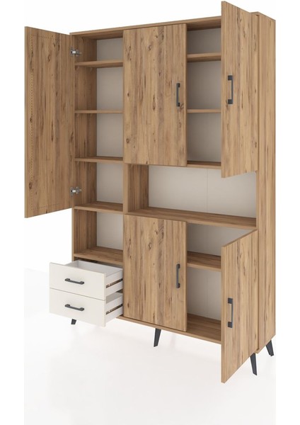 Arges Dolap 10 Raflı 2 Çekmeceli 5 Kapaklı 132X30X195 Çam-Çam/aytaşı modelleri
