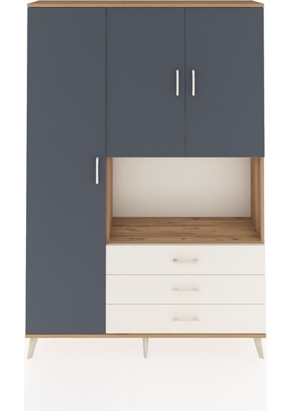 Arges Dolap 6 Raflı 3 Çekmeceli 3 Kapaklı 132X30X195 Çam-Antrasit/aytaşı