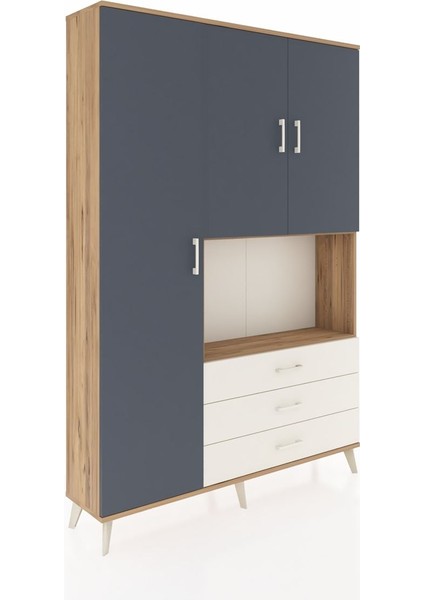 Arges Dolap 6 Raflı 3 Çekmeceli 3 Kapaklı 132X30X195 Çam-Antrasit/aytaşı fiyatları
