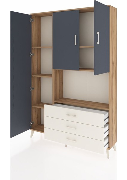Arges Dolap 6 Raflı 3 Çekmeceli 3 Kapaklı 132X30X195 Çam-Antrasit/aytaşı modelleri