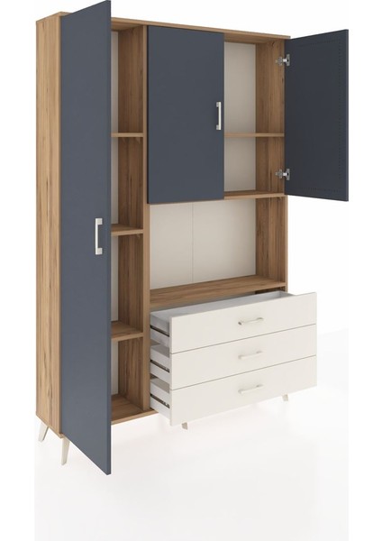 Arges Dolap 6 Raflı 3 Çekmeceli 3 Kapaklı 132X30X195 Çam-Antrasit/aytaşı indirimleri