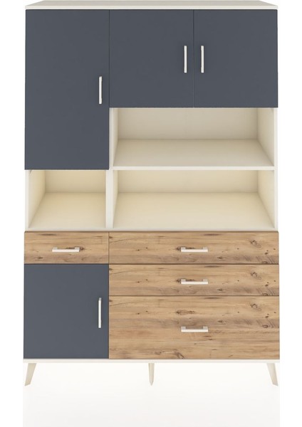 Hyperion Dolap 9 Raflı 4 Çekmeceli 4 Kapaklı 132X44X195 Aytaşı-Antrasit/çam