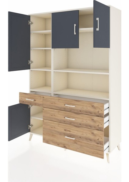 Hyperion Dolap 9 Raflı 4 Çekmeceli 4 Kapaklı 132X44X195 Aytaşı-Antrasit/çam modelleri