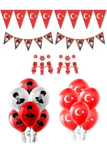 Flama Ay Yıldız - Flama Atatürk - Pencere Süsü- 5 Ay Yıldızlı Balon - 5 Ata Balon