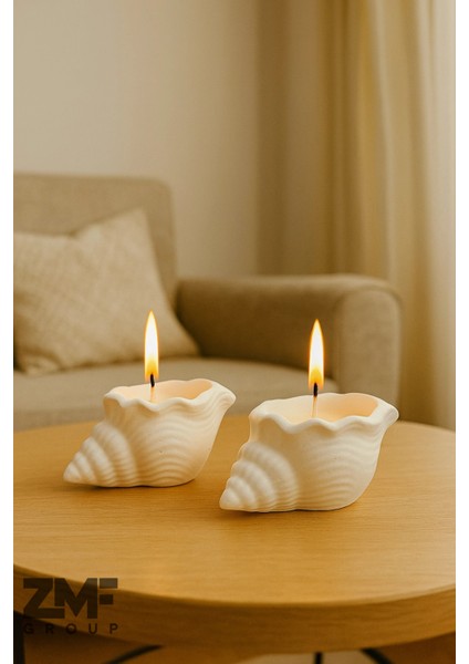 Dekoratif Hediyelik Ikili Bebek Pudrası Kokulu Deniz Kabuğu Mum