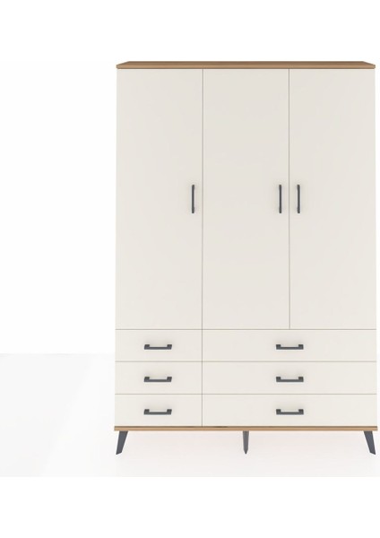 Arges Dolap 5 Raflı 6 Çekmeceli Tek Askılı 132X30X195 Çam-Aytaşı/aytaşı