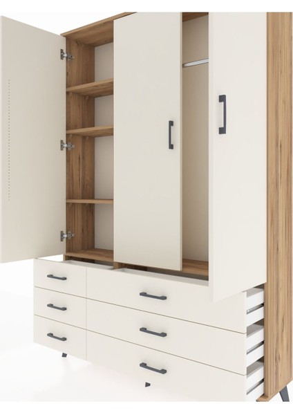 Arges Dolap 5 Raflı 6 Çekmeceli Tek Askılı 132X30X195 Çam-Aytaşı/aytaşı fırsatları