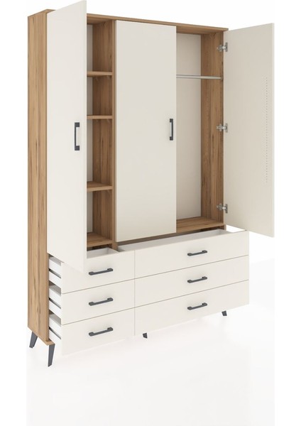 Arges Dolap 5 Raflı 6 Çekmeceli Tek Askılı 132X30X195 Çam-Aytaşı/aytaşı indirimleri