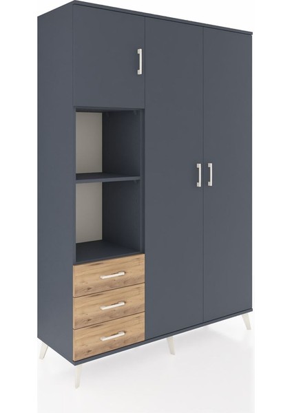 Hyperion Dolap 6 Raflı 3 Çekmeceli Tek Askılı 132X44X195 Antrasit-Antrasit/çam fiyatları