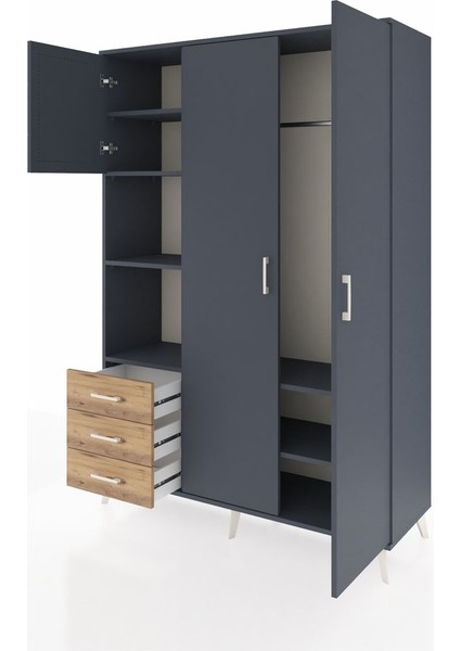 Hyperion Dolap 6 Raflı 3 Çekmeceli Tek Askılı 132X44X195 Antrasit-Antrasit/çam modelleri