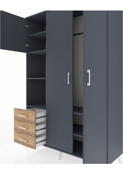 Hyperion Dolap 6 Raflı 3 Çekmeceli Tek Askılı 132X44X195 Antrasit-Antrasit/çam fırsatları