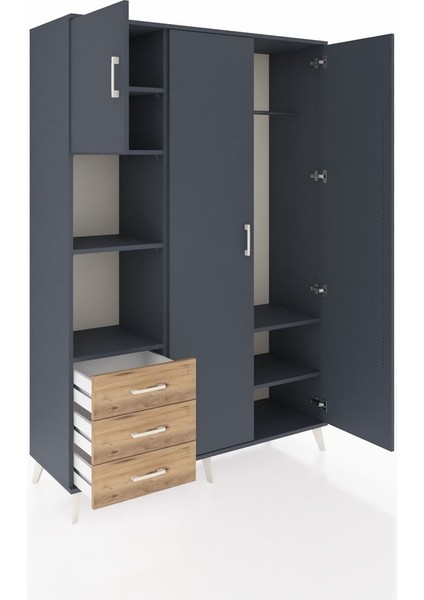 Hyperion Dolap 6 Raflı 3 Çekmeceli Tek Askılı 132X44X195 Antrasit-Antrasit/çam indirimleri