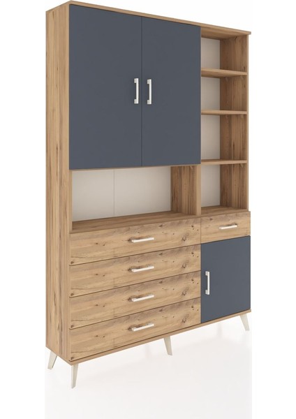Arges Dolap 8 Raflı 5 Çekmeceli 3 Kapaklı 132X30X195 Çam-Antrasit/çam fiyatları