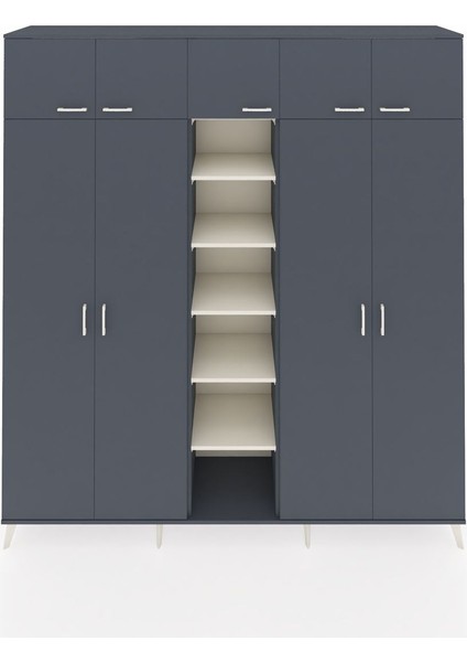 Hyperion Dolap 12 Raflı 9 Kapaklı 2 Askılı 220X44X243 Antrasit-Antrasit/aytaşı