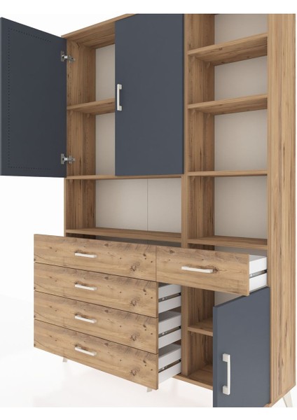 Arges Dolap 8 Raflı 5 Çekmeceli 3 Kapaklı 132X30X195 Çam-Antrasit/çam fırsatları