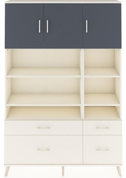 Arges Dolap 10 Raflı 4 Çekmeceli 3 Kapaklı 132X30X195 Aytaşı-Antrasit/aytaşı