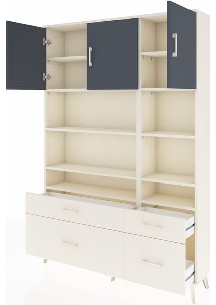 Arges Dolap 10 Raflı 4 Çekmeceli 3 Kapaklı 132X30X195 Aytaşı-Antrasit/aytaşı modelleri