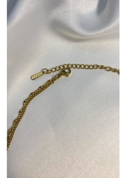 Altın Kaplama Zirkon Taşlı Ikili Zincir Çelik Kolye modelleri